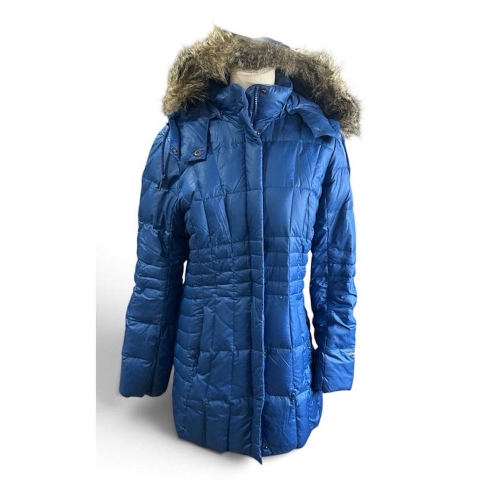 Eddie Bauer Womens Blue Down Puffer Jacket Faux Fur Hood M